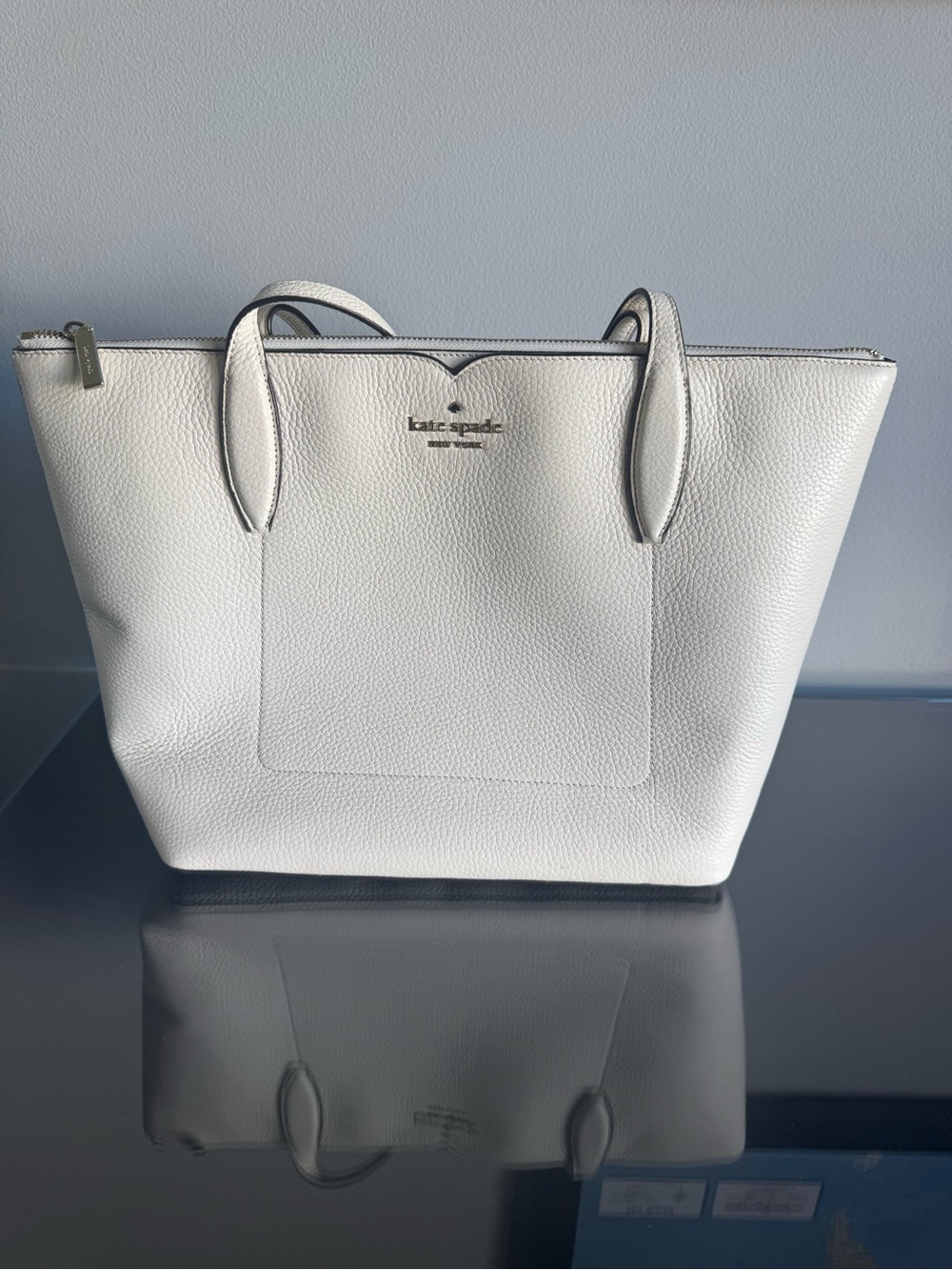 kate spade White Pebbled Leather Tote